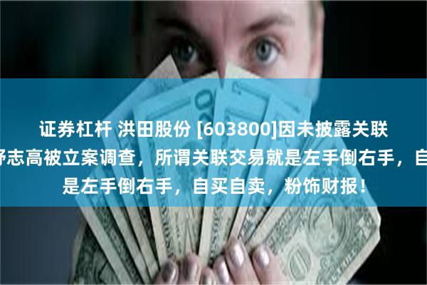 证券杠杆 洪田股份 [603800]因未披露关联交易，公司与董事舒志高被立案调查，所谓关联交易就是左手倒右手，自买自卖，粉饰财报！