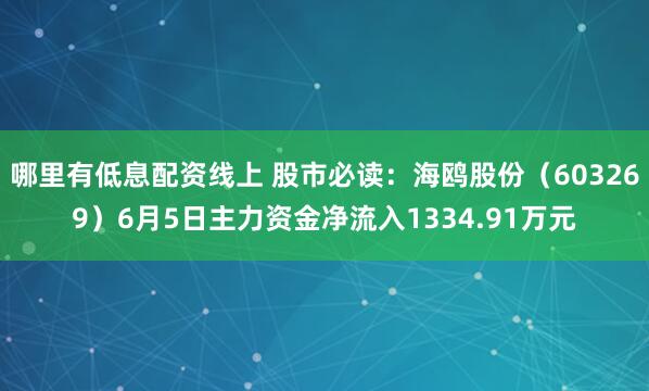 哪里有低息配资线上 股市必读：海鸥股份（603269）6月5日主力资金净流入1334.91万元