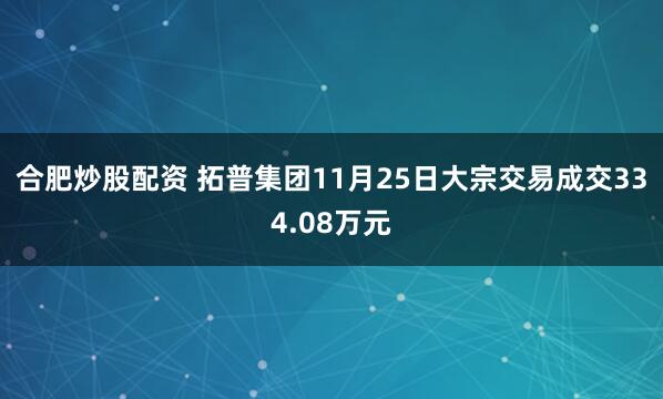合肥炒股配资 拓普集团11月25日大宗交易成交334.08万元